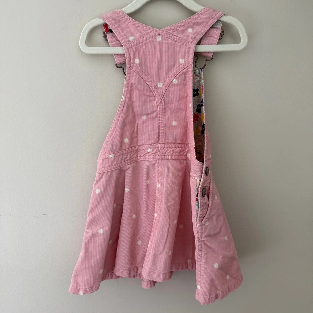 Mini Boden Pink Polka Dot Corduroy Pinafore Dress Girls Size 2-3Y Floral Lined